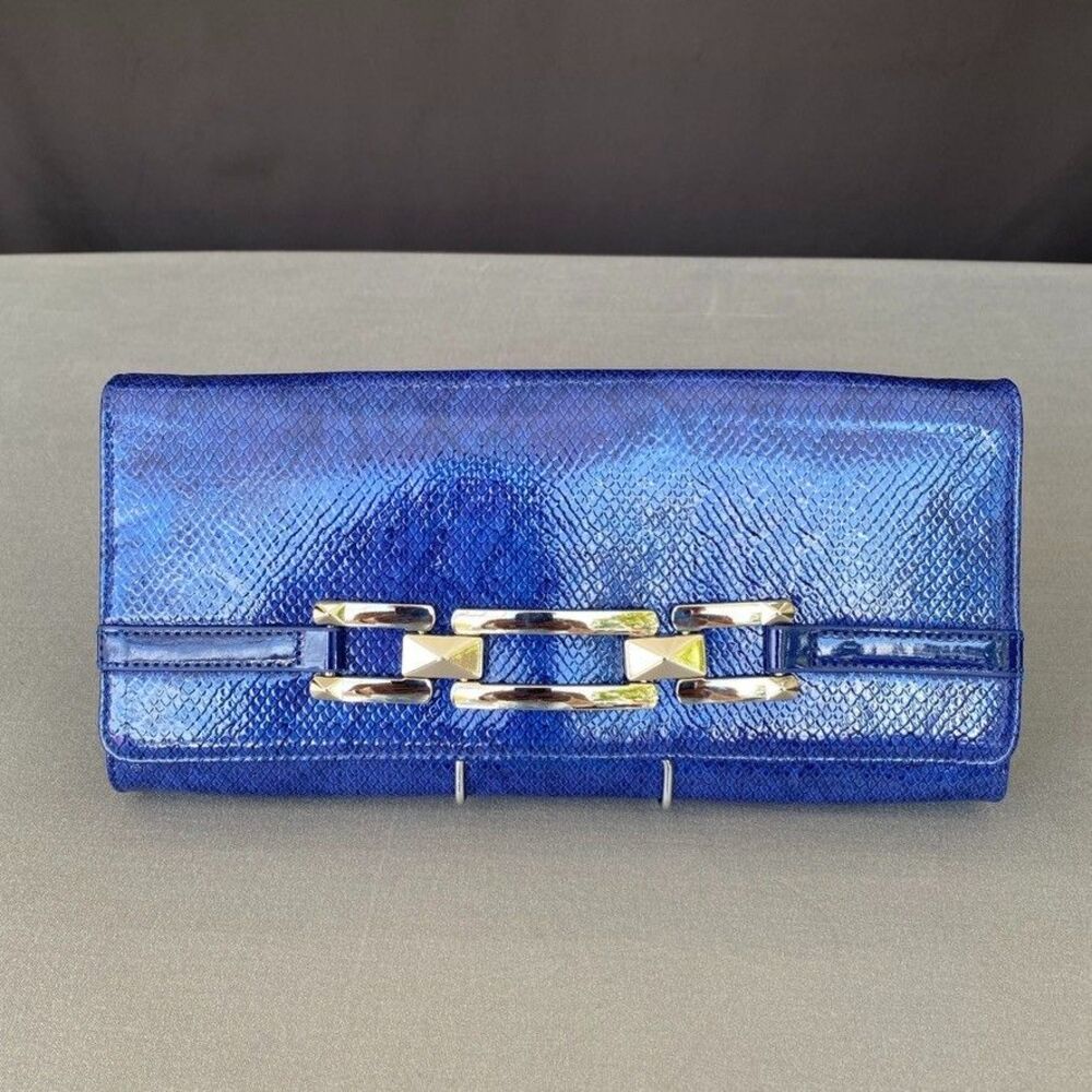 White House Black Market Blue Snakeskin Clutch Purse Chain Strap Convertible